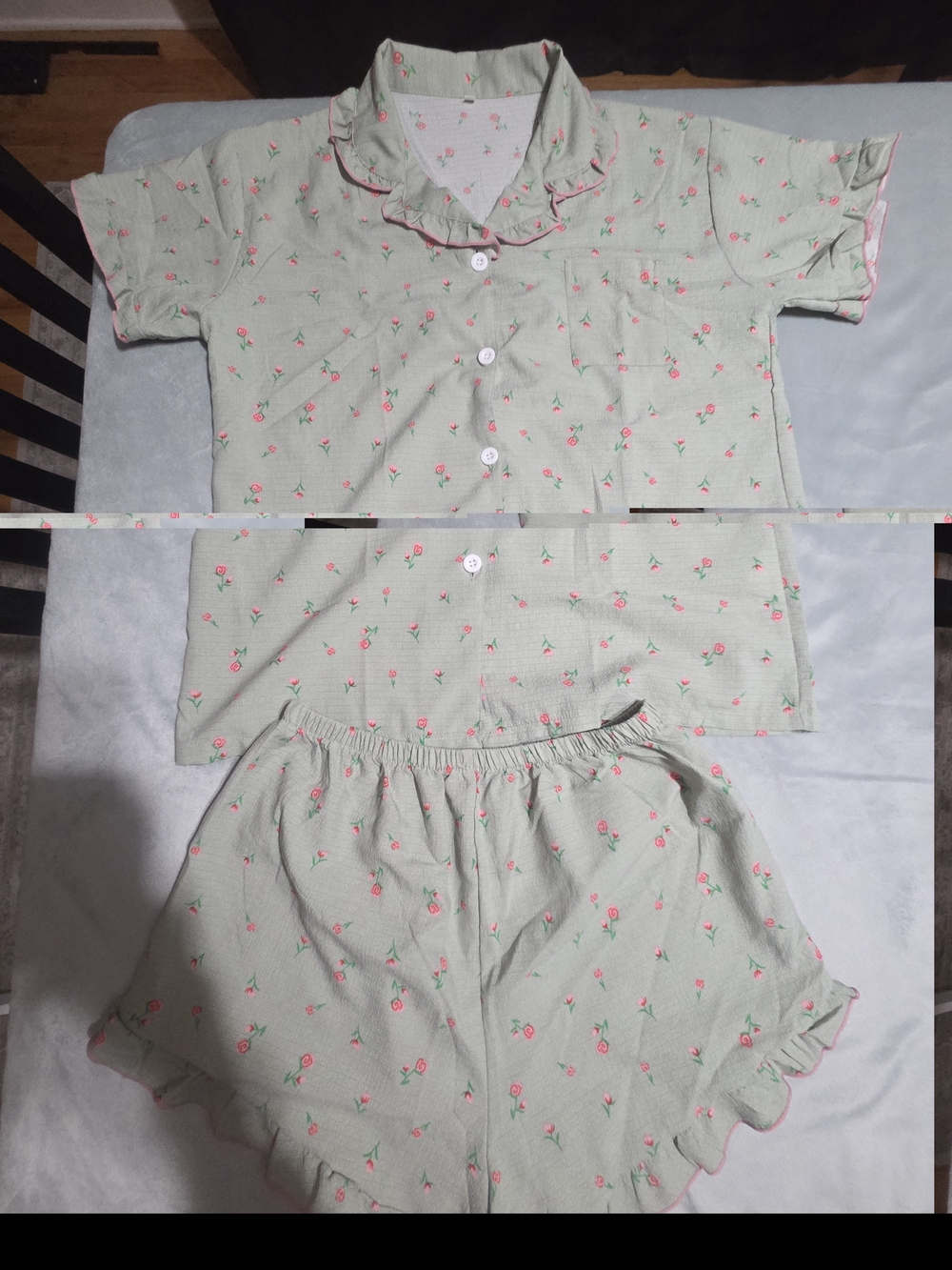 Girls' Mint Green Floral Short Pajama Set